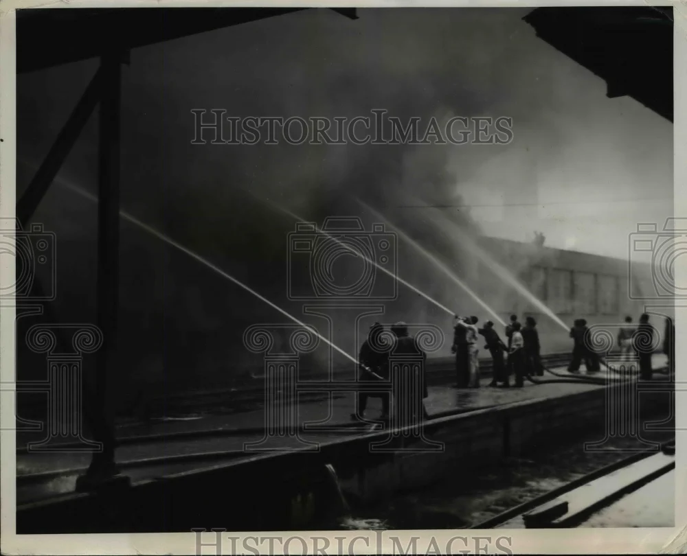 1937 Press Photo Fire at International Harvester Company, Canton, Illinois