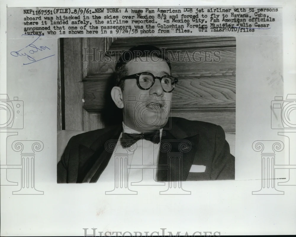 1961 Press Photo Foreign Minister Julio Cesar Turbay Passenger on Hijacked Plane