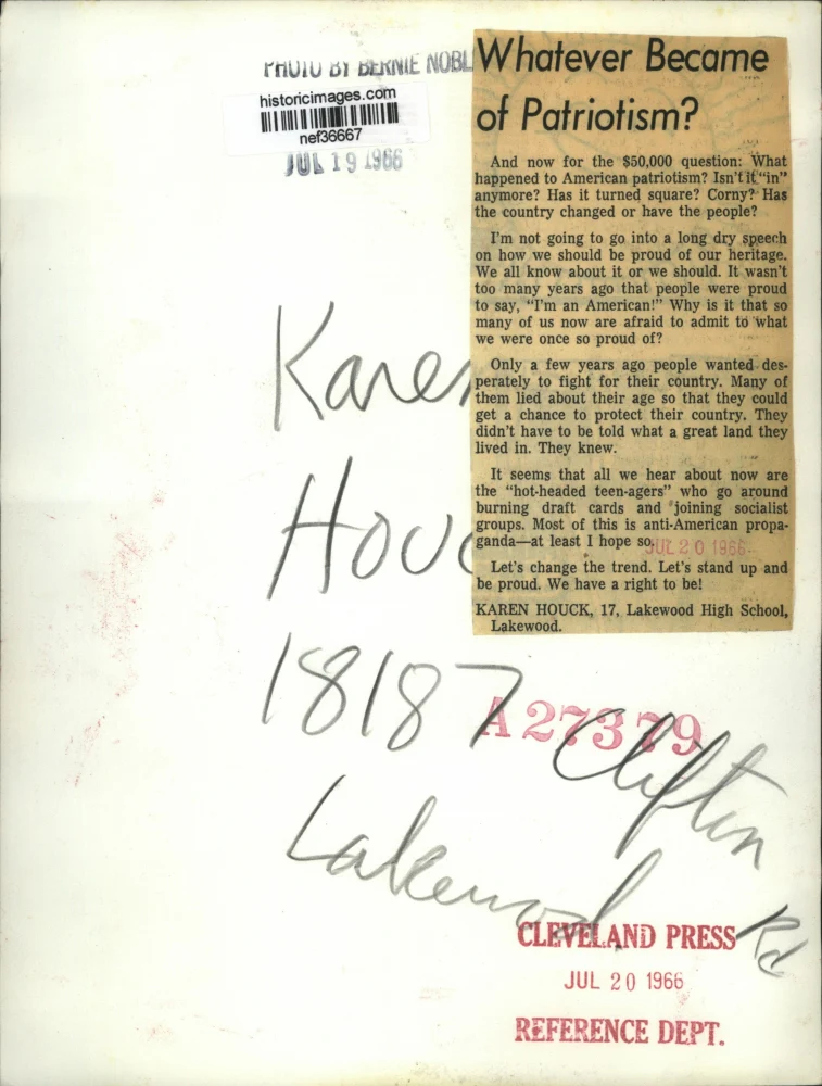 1966 Press Photo Karen Houck of Lakewood High School on American Patriotism - Image 2