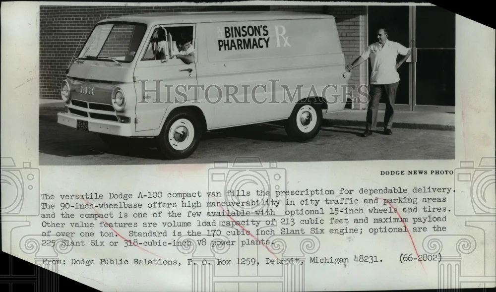 1966 Press Photo Dodge A-100 Compact Pharmacy Delivery Van - nef39019