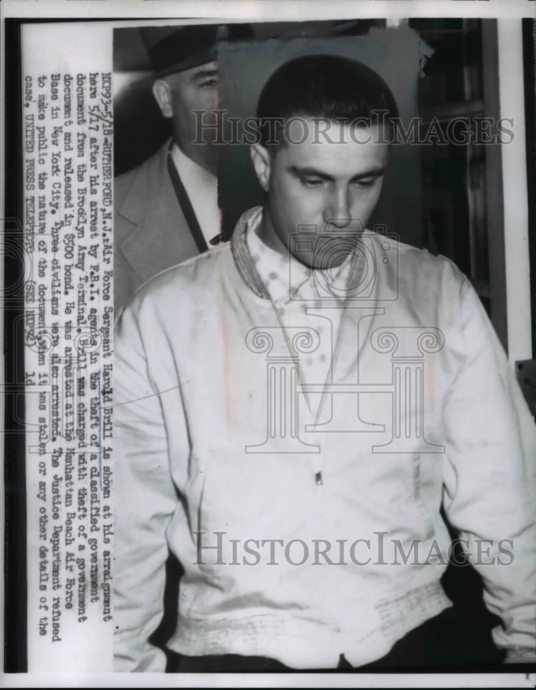 1956 Press Photo Harold Brill, Air Force Sergeant arrested by FBI against Theft