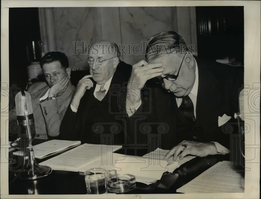 1939 Press Photo Ellender, Thomas, Walsh hear Wager's testimony on Labor Act