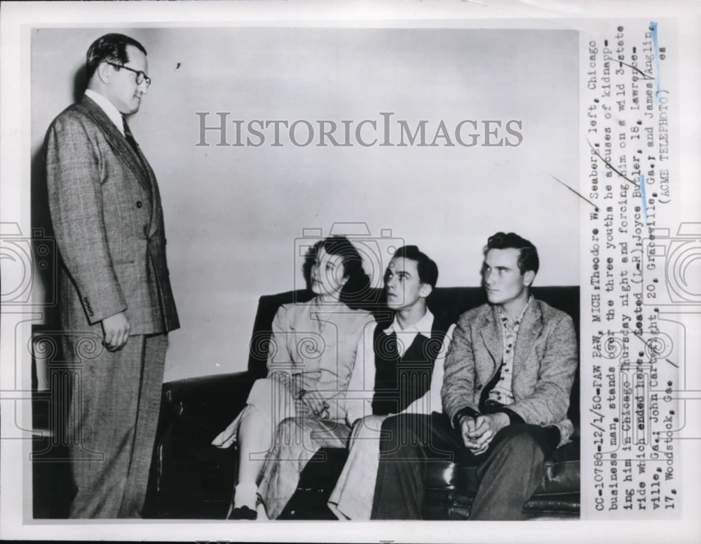 1950 Press Photo Theodor W Seaberg accuses three youths of kidnapping him