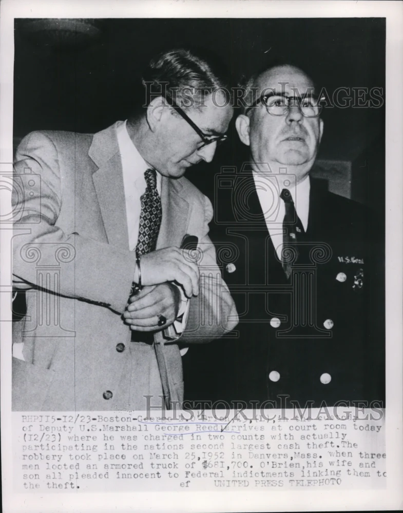 1954 Press Photo George O'Brien, George Reed Arrives in Court for Robbery Charge