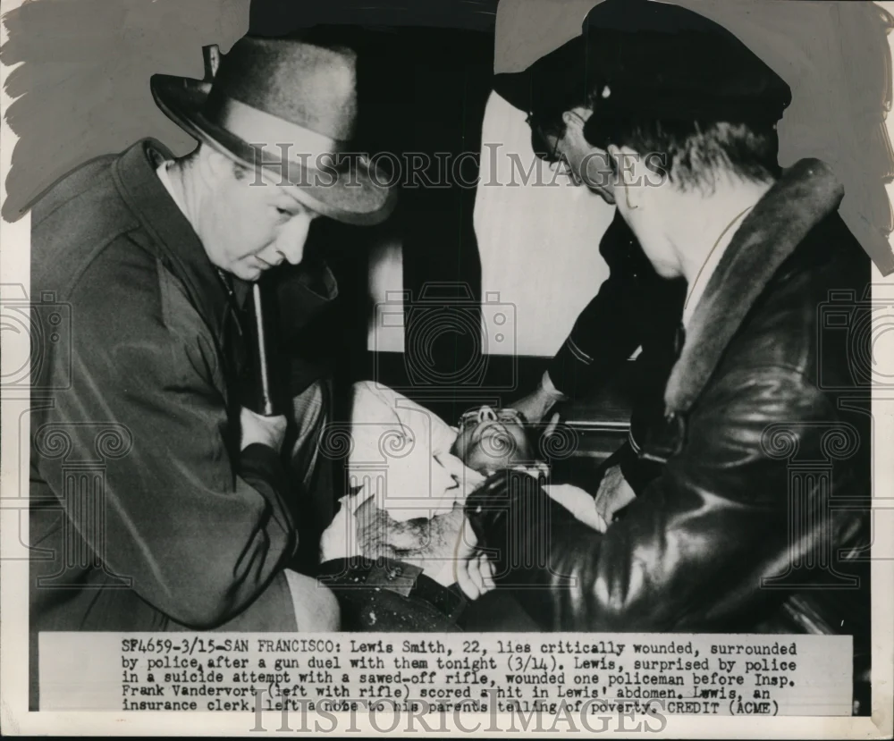 Press Photo Lewis Smith Lies Critically Wounded After a Gun Duel with Police