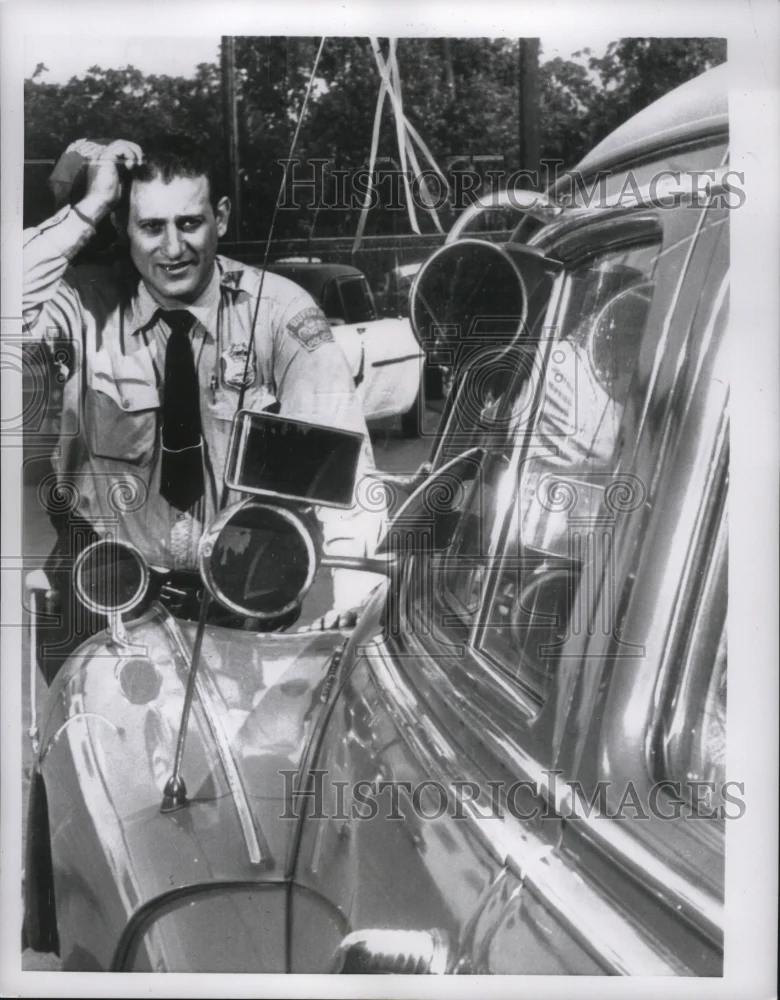1956 Press Photo Buffalo Police Holding Car with Extra Safety Devices, New York