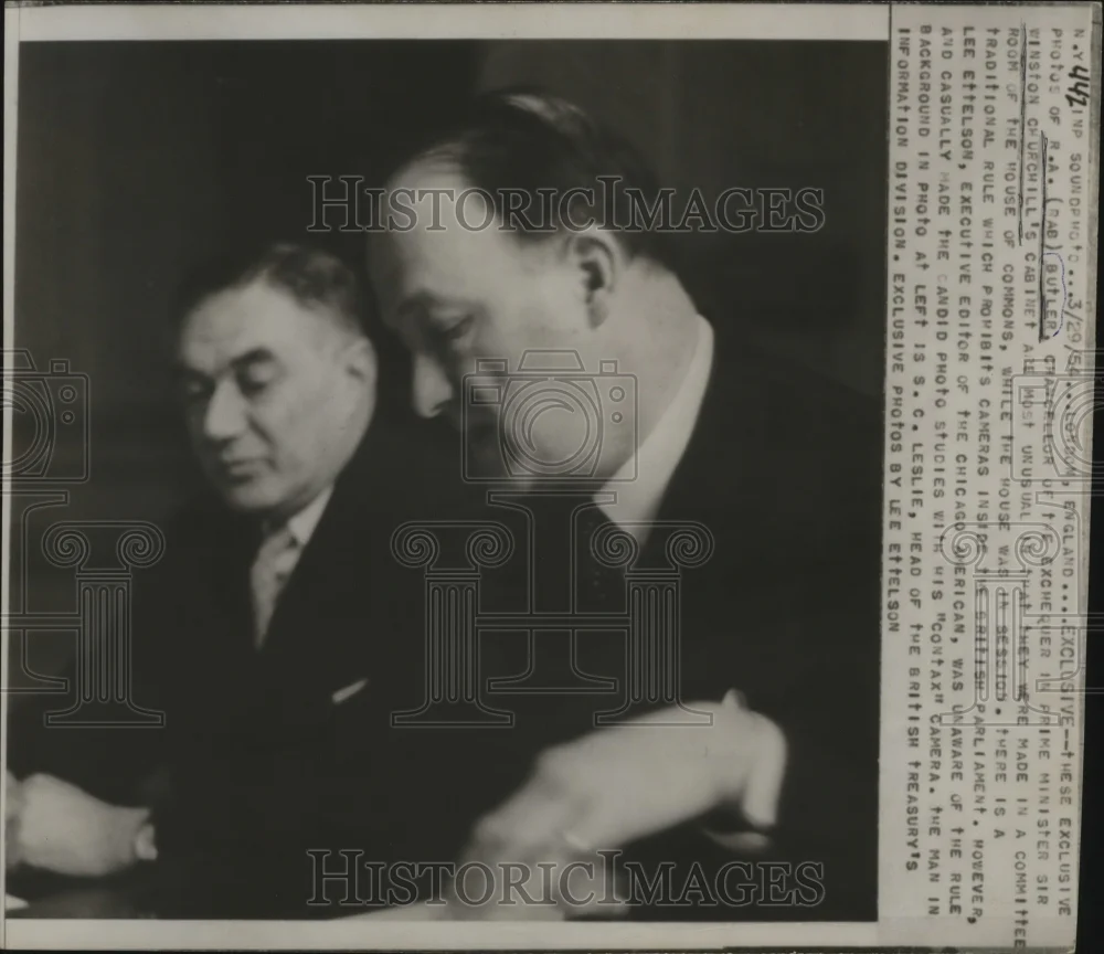 1954 Press Photo R.A. Rab Butler, Sir Winston Churchill at House of commons