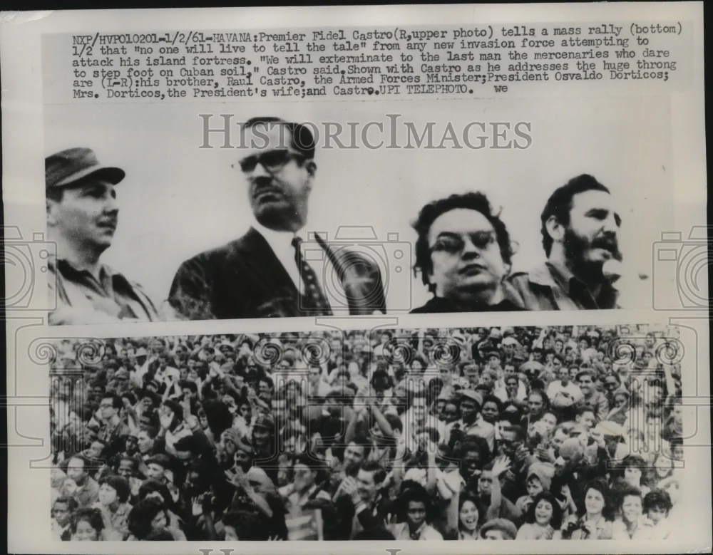 1961 Pres Photo Fidel Castro Tells Mass Rally That No One Will Live to Tell Tale