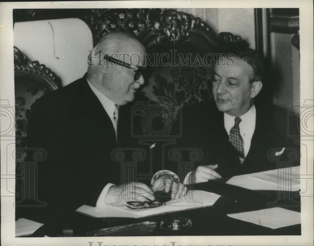 1953 Press Photo Johannes Hoffman, Saar Premier and George Bidault of France