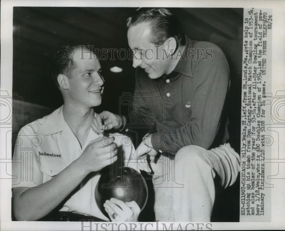 1955 Press Photo Billy Welu and Don Carter in All Star Bowling Tournament