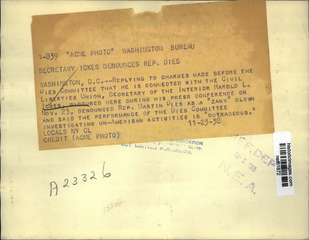 1938 Press Photo Harold Ickes in Press Conference on Civil Liberties Union - Image 2