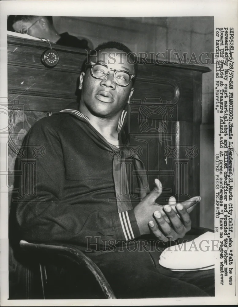 1957 Press Photo Henderson speaks on shooting and killing Officer Morris