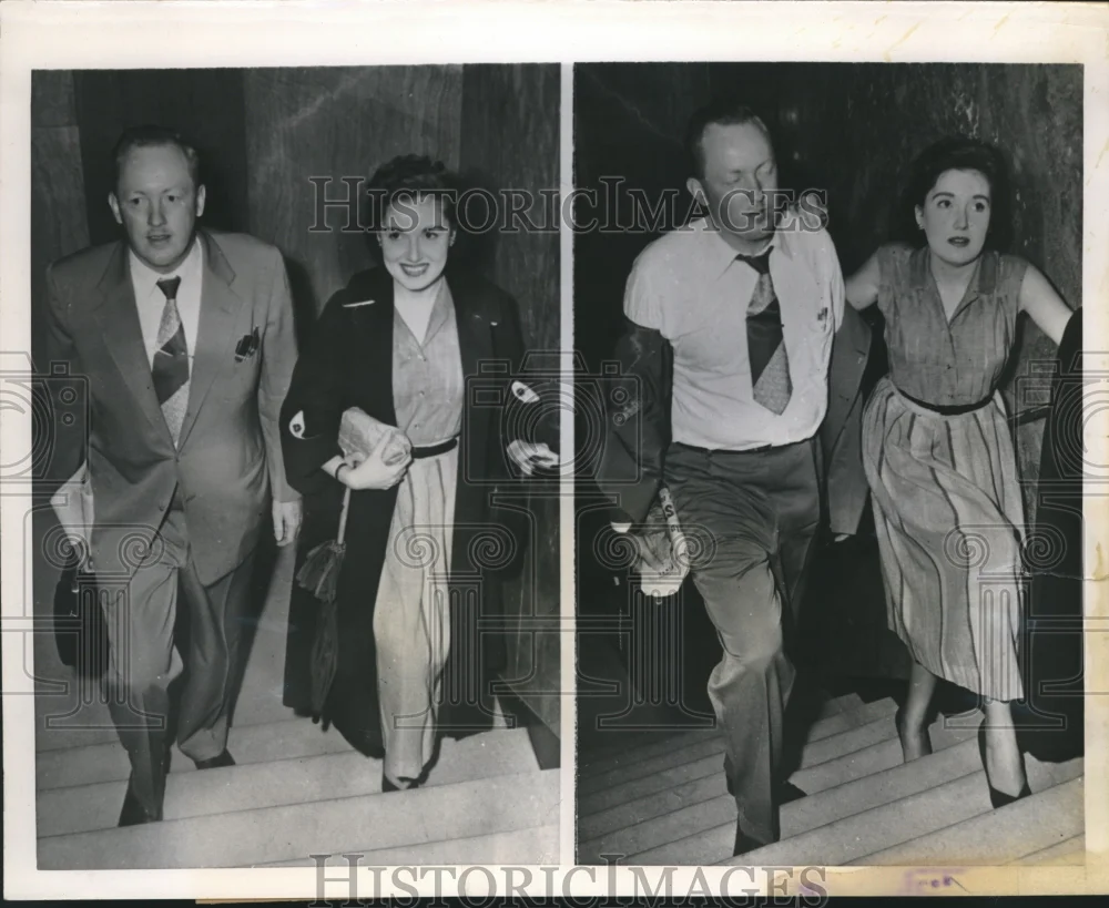 1952 Press Photo Ruth Van Pelt, Roger Griswold use stairs due to elevator strike
