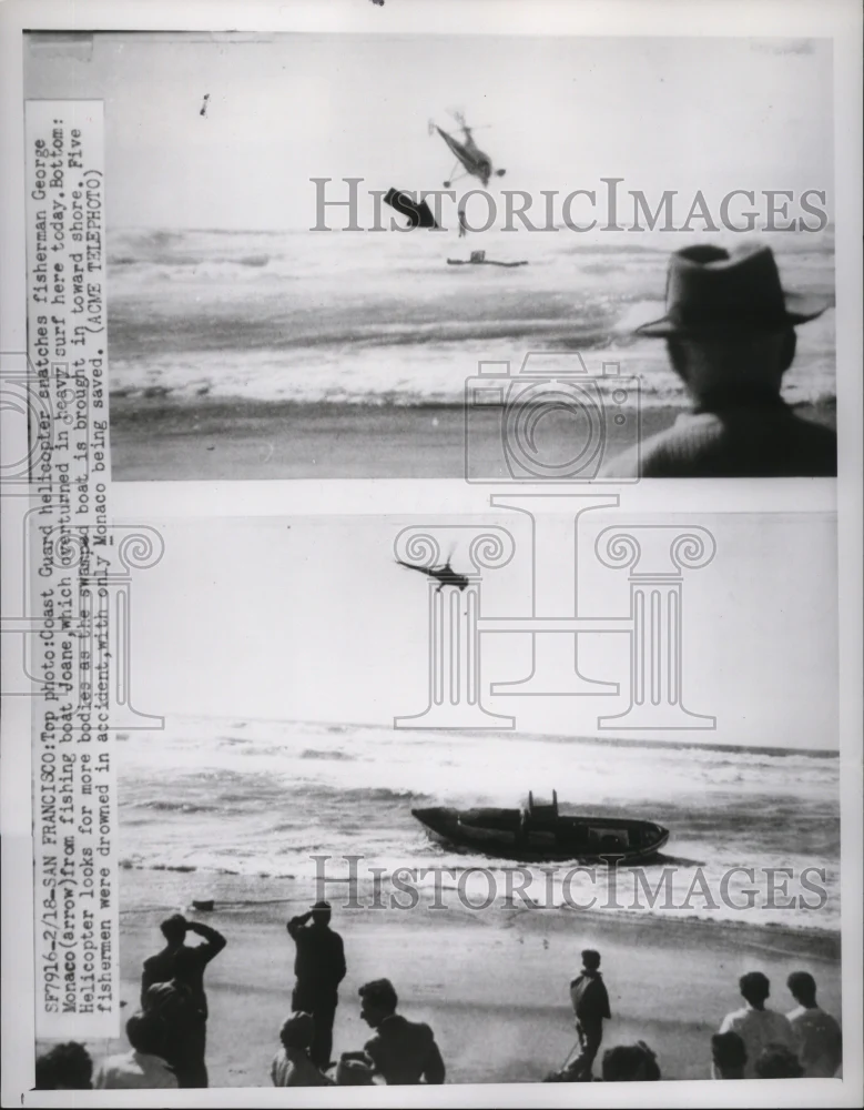 1951 Press Photo U.S Coast Guard Helicopters rescued Fishermen George Monaco