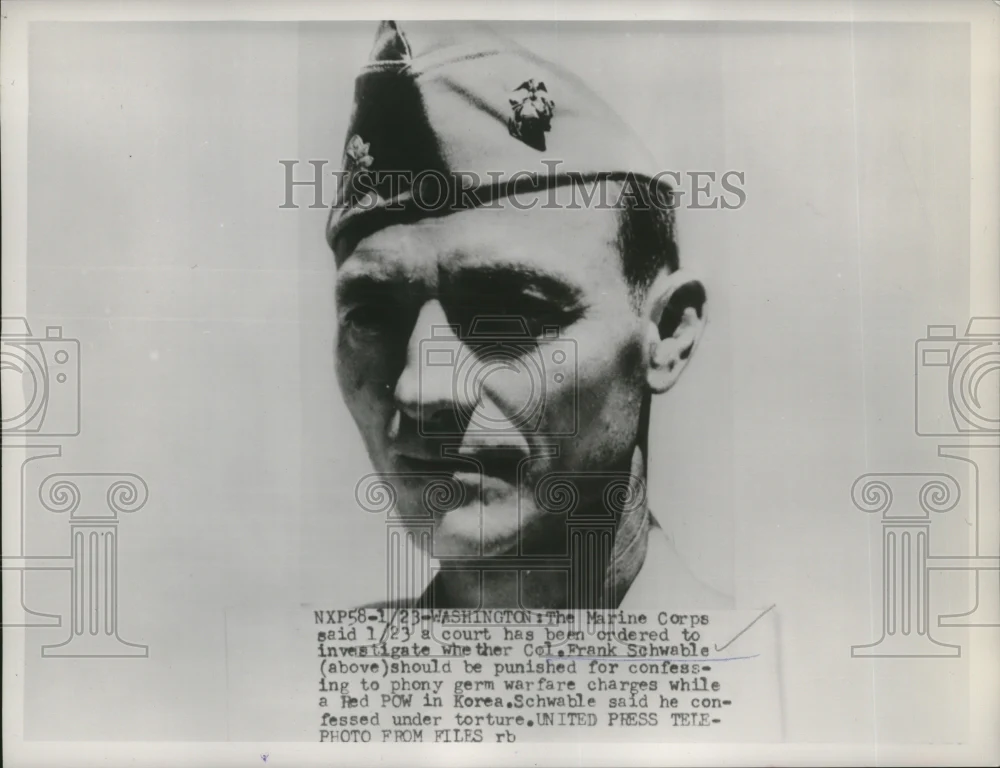 1954 Press Photo Col. Frank Schwable being investigated for confessing to Korea