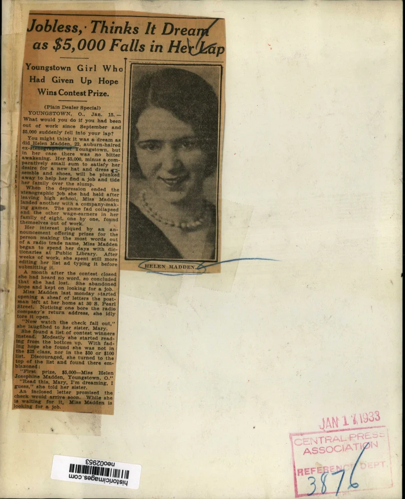 1933 Press Photo Helen Madden, Won $5,000 in Radio Contest Prize - neo02953 - Image 2