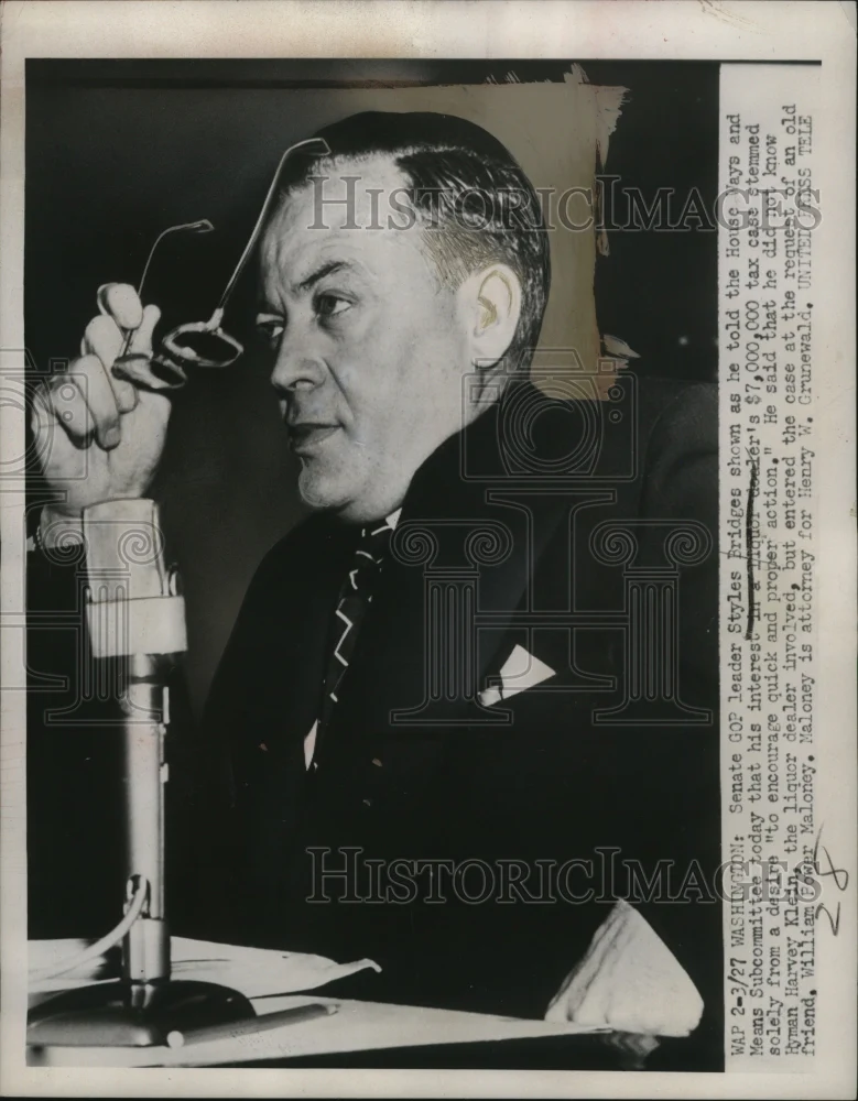 1952 Press Photo Styles Bridges in House Ways and Means Subcommittee - neo03855
