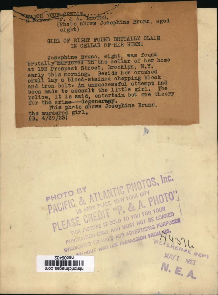 1923 Press Photo Josephine Bruno, Brooklyn, New York Murder Victim - neo09432 - Image 2