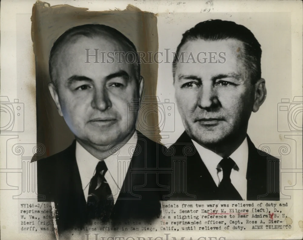 1949 Press Photo Sen. Harley W. Killgore made slighting ref to Rear Adm. B.H