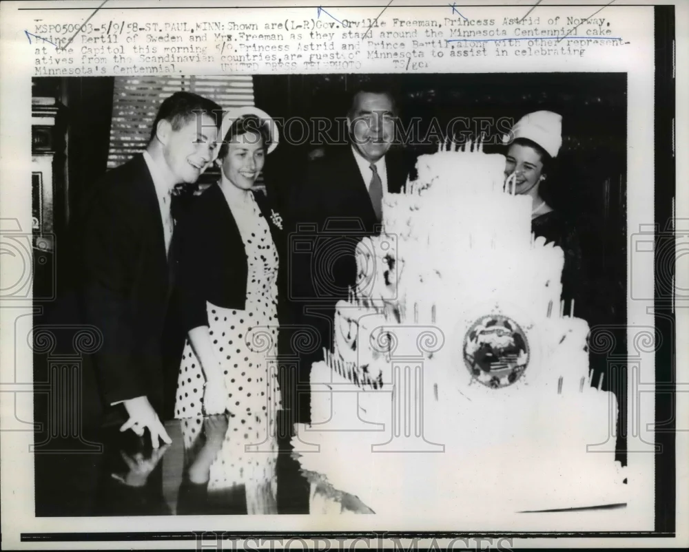 1958 Press Photo MN Governor Orville Freeman, Swedish Prince Bertil & wives
