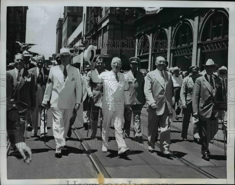 1950 Press Photo Pres Harry Truman Leads 13K Marchers Through Downtown St Louis