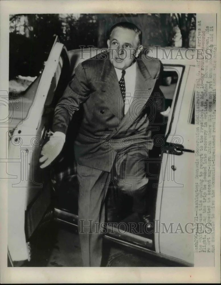 1948 Press Photo Paul G. Hoffman Arrives at White House to Talk to President