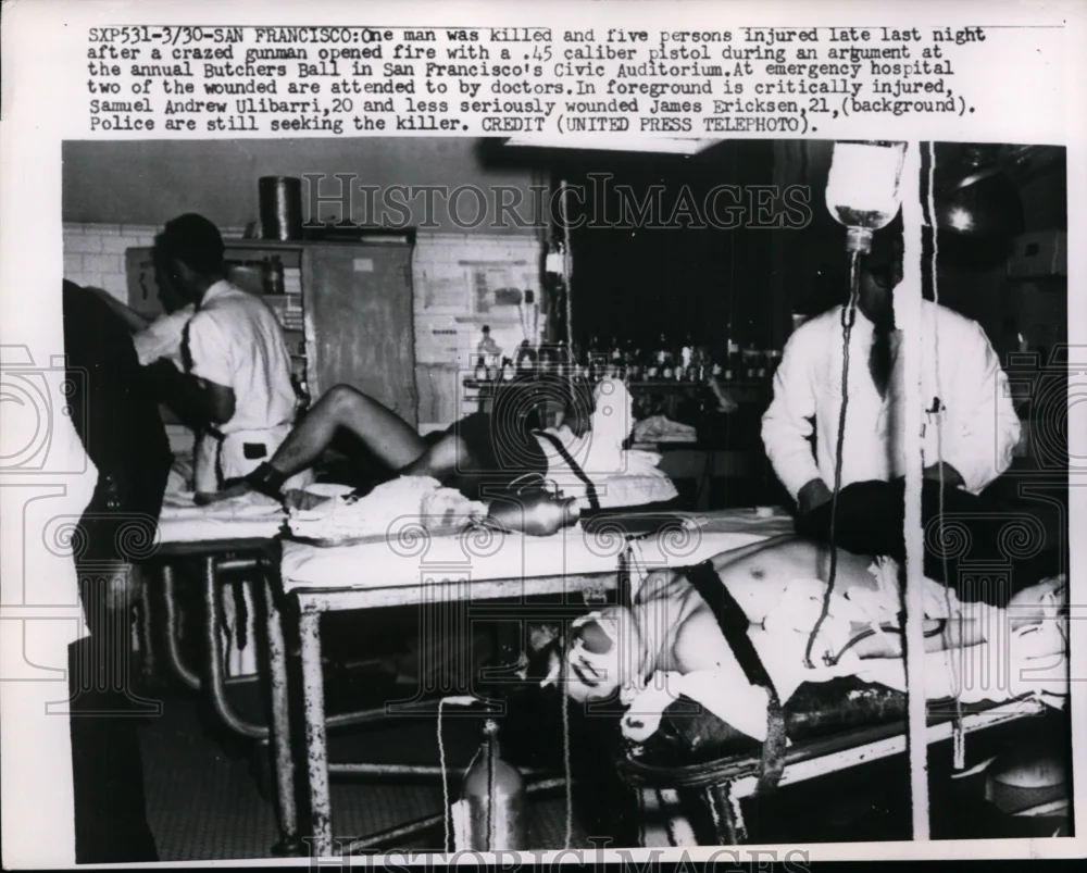 1952 Press Photo Victims San Francisco Civic Auditorium Butchers Ball Shooting