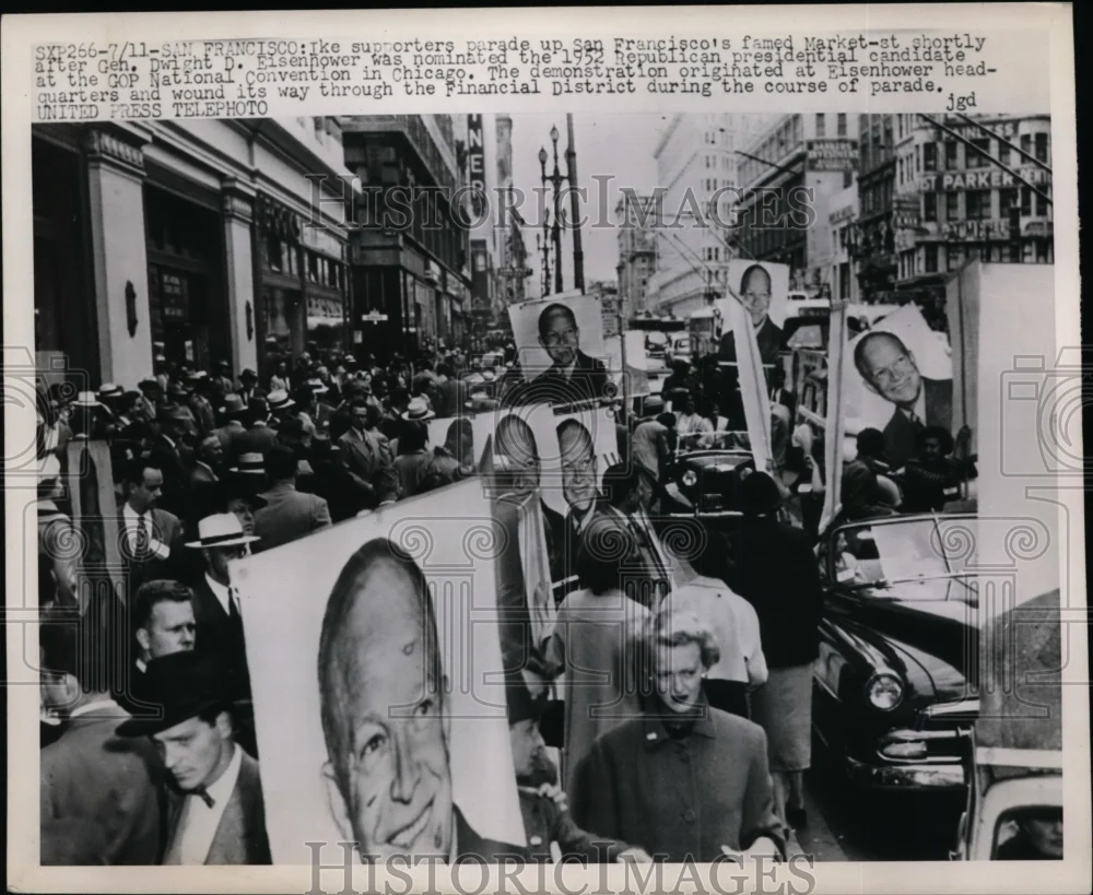 1952 Press Photo Dwight Eisenhower Supporters in Market St San Francisco