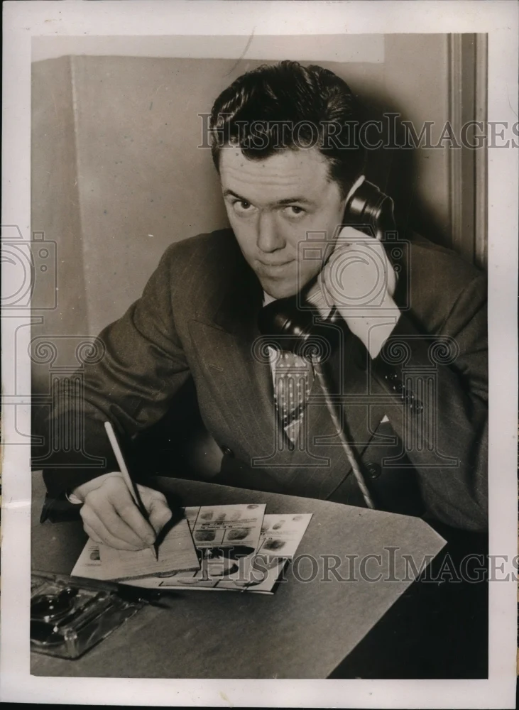 1938 Press Photo EH Tommy Adkins Jr Miami Bureau of ID engaged to M Rocafort