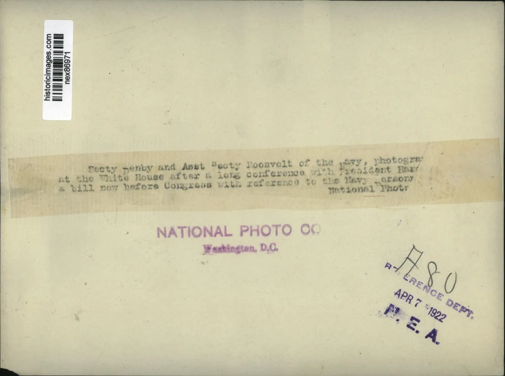 1922 Press Photo Navy Secretary Edwin Denby Asst Secretary Theodore Roosevelt Jr - Image 2