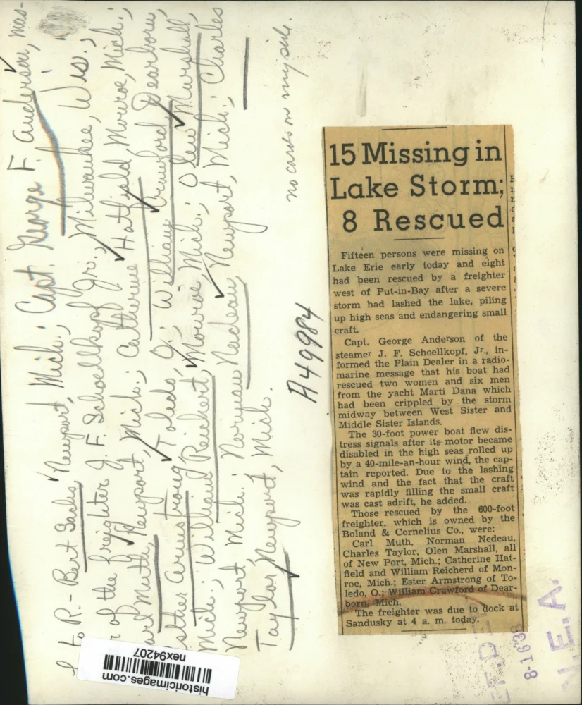 1938 Press Photo 15 Missing & 8 Rescued from Lake Erier After Freighter Sank - Image 2