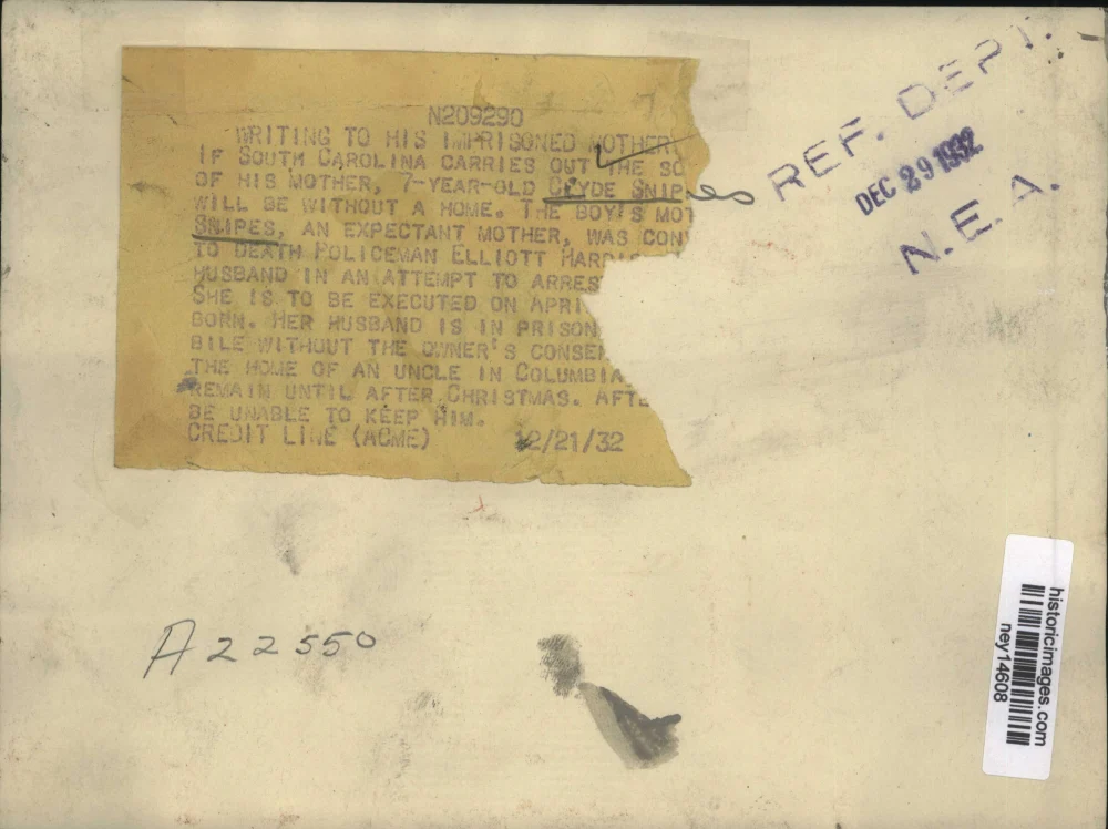 1932 Press Photo Clyde Snipes Writes Letter to Mother on Death Row - ney14608 - Image 2