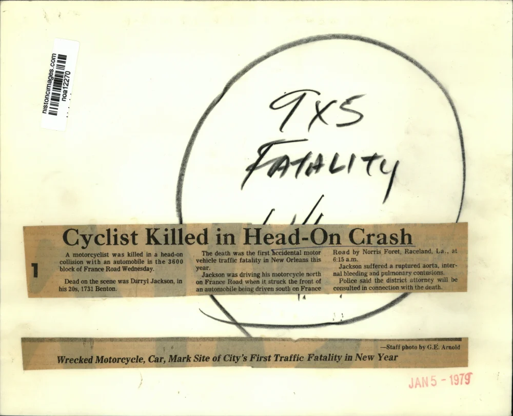 1979 Press Photo Cyclist killed in head-on crash, New Orleans - noa12270 - Image 2