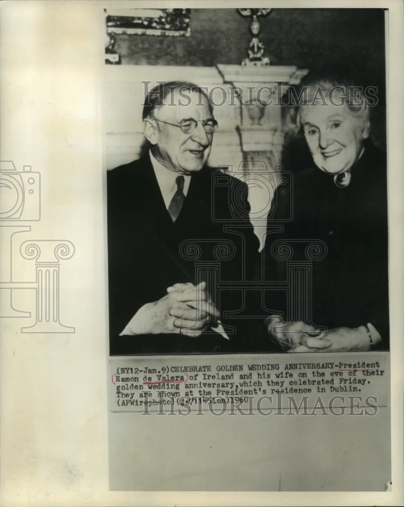 1960 Press Photo President Eamon de Valera & wife celebrates golden anniversary