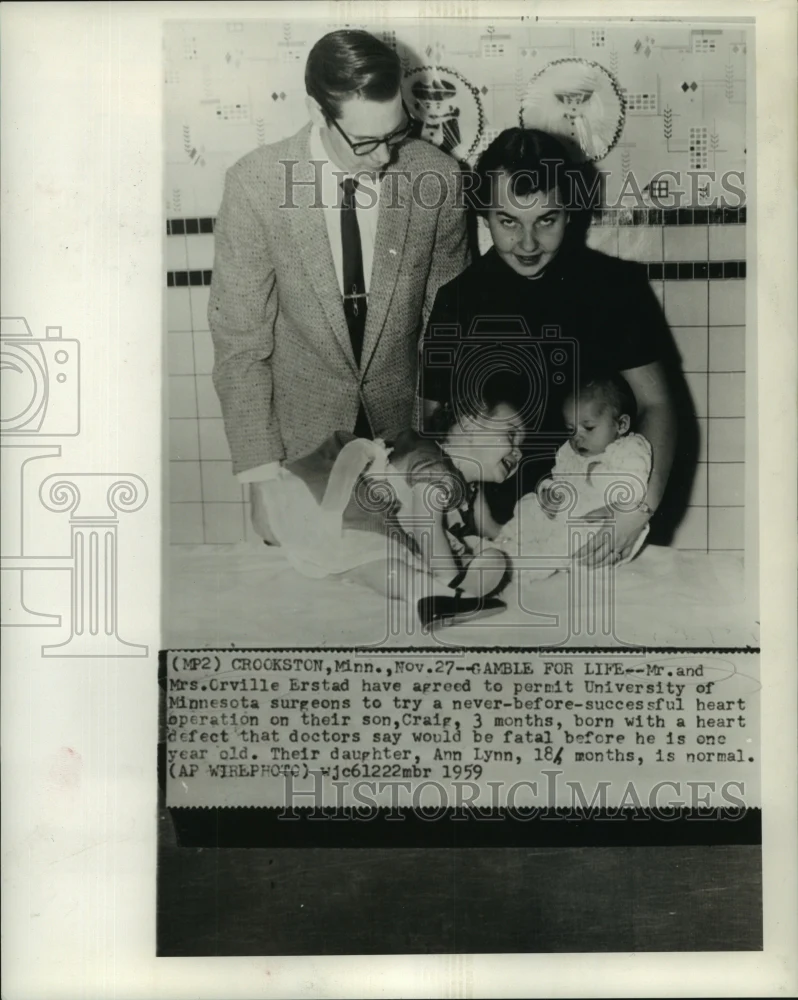 1959 Press Photo Mr. & Mrs. Orville Erstad & son Craig to have heart operation.