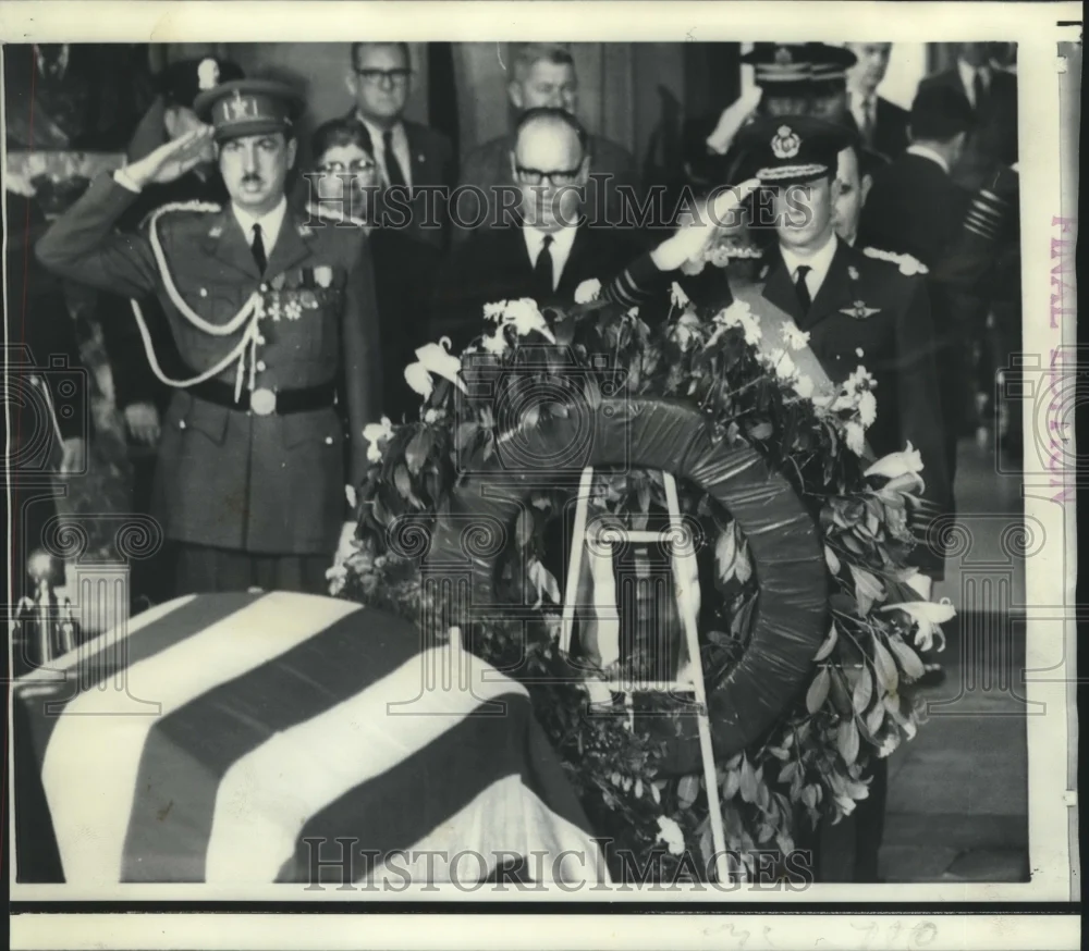 1969 Press Photo King Baudouin & others salute casket of Dwight D. Eisenhower