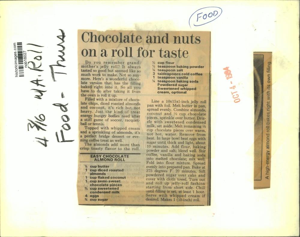 1984 Press Photo Easy Chocolate Almond Roll- Recipe - nob16027 - Image 2