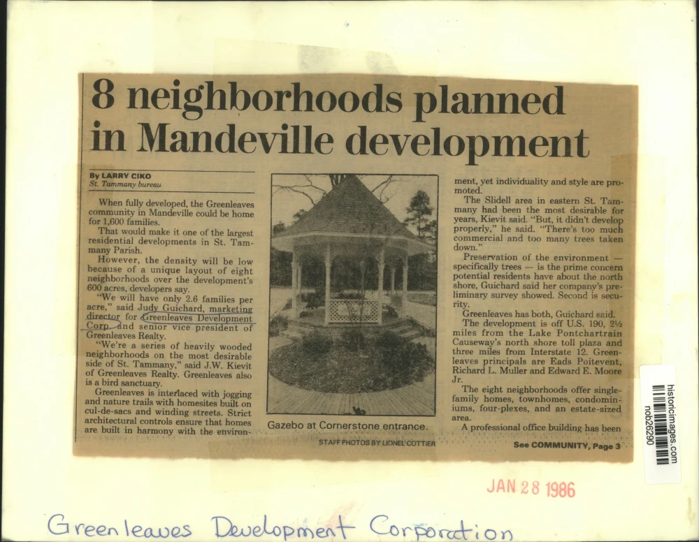 1986 Press Photo Gazebo at entrance to Cornerstone in Greenleaves in Mandeville - Image 2