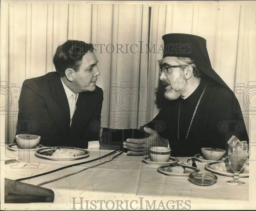 1965 Press Photo Gov. McKeithen and Archbishop Iakovos during Church Men Meet