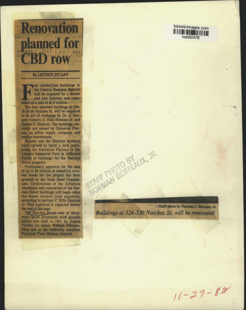 1982 Press Photo Buildings at 524-530 Natchez Street will be renovated - Image 2