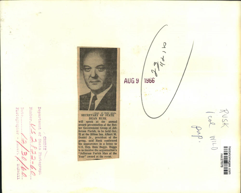 1960 Press Photo Secretary of State Dean Rusk to speak in New Orleans - Image 2