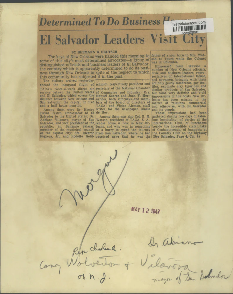 1947 Press Photo Charles Wolverton and Adriano Vilanova in New Orleans Ceremony - Image 2