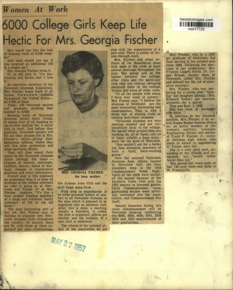 1952 Press Photo Mrs. Georgia Fischer, executive secretary Newcomb Alumnae Assoc - Image 2