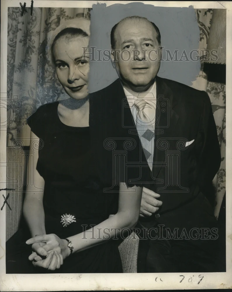 1952 Press Photo Mr. Fred-millinery designer with a model of one of his designs.