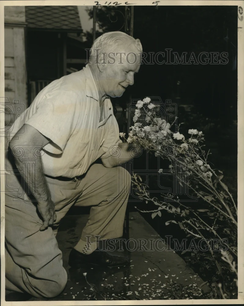 1959 Press Photo Former Post Office Worker John Fitzmorris & Roses, New Orleans