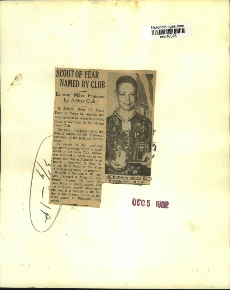 1962 Press Photo H. Brinson Miles III, Westside District Scout of the Year - Image 2
