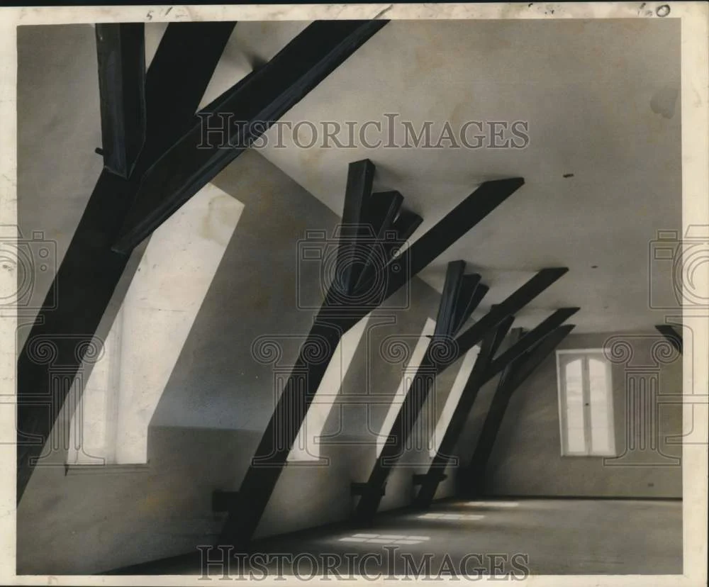 1963 Press Photo Massive roof supports in renovated building of Presbytere