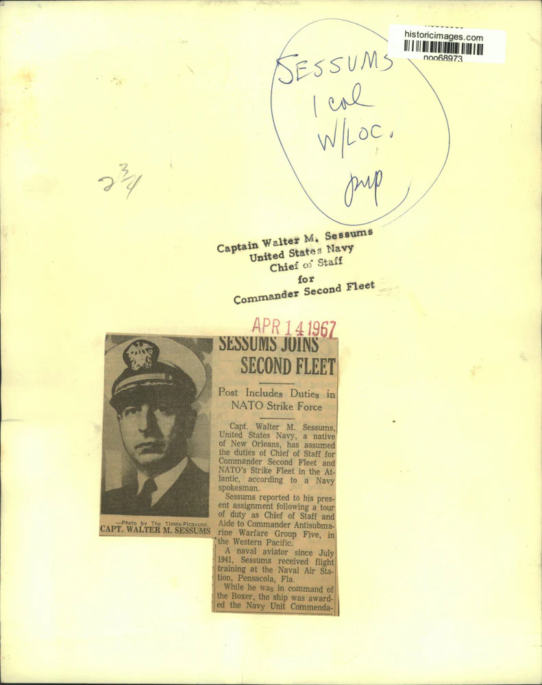 1967 Press Photo Captain Walter Sessums, Chief of Staff for Commander 2nd Fleet - Image 2