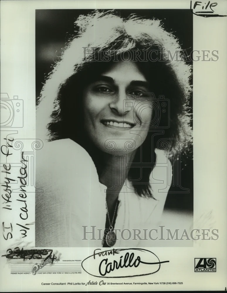 1978 Press Photo Frank Carillo, entertainer and recording artist for Atlantic
