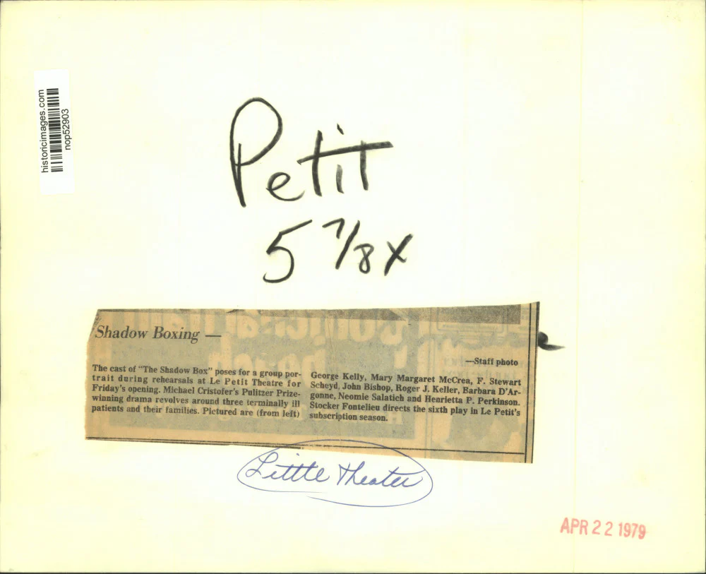 1979 Press Photo Cast of "The Shadow Box" at Le Petit Theatre in performance - Image 2
